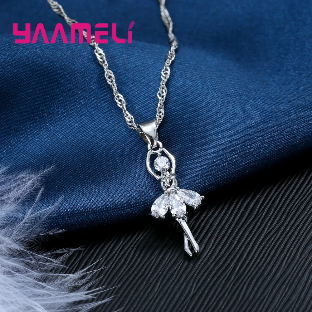 Модные 925 пробы серебряные ювелирные изделия подарочные наборы милые балетные танцоры дизайн ожерелье обруч петли серьги для женщин вечерние