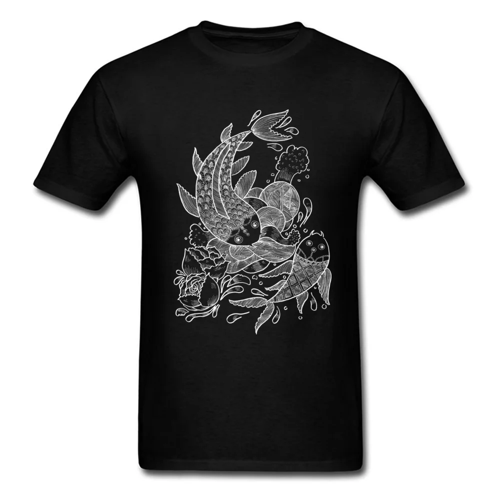 100% Cotton Fabric Men's Short Sleeve The Koi Fishes T-shirts comfortable Tops Shirt Fitted Design Crew Neck T Shirt The Koi Fishes black