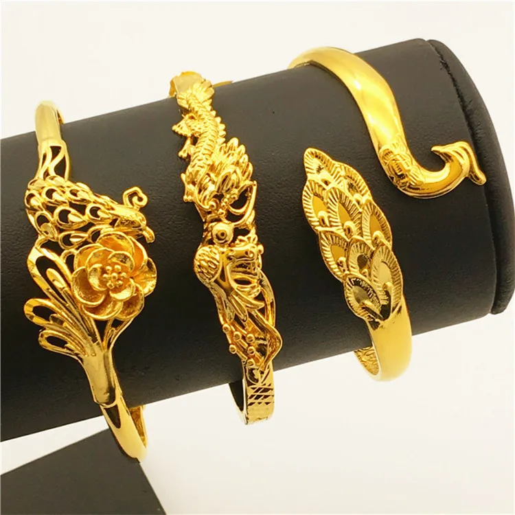 

24K Gold Dubai Sand Gold Dragon and Phoenix Female Models Bracelets Thick 24K Gold Never Fade The Wholesale Mother's days gifts