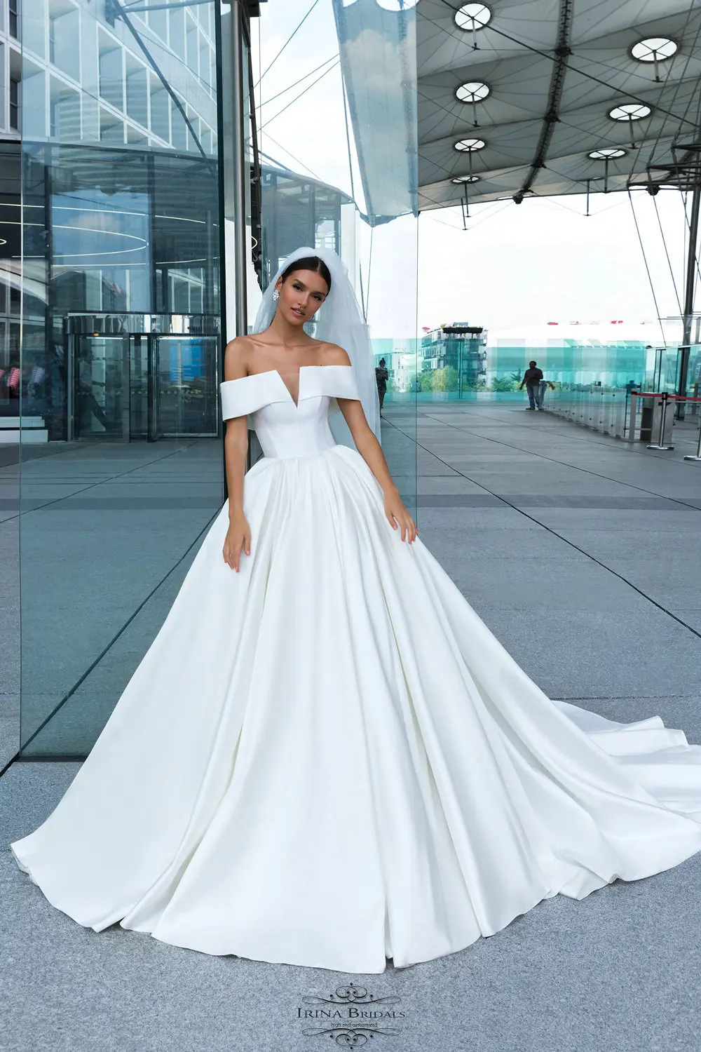 Irina Bridals gelinlik с открытыми плечами Простое Элегантное атласное свадебное платье принцессы