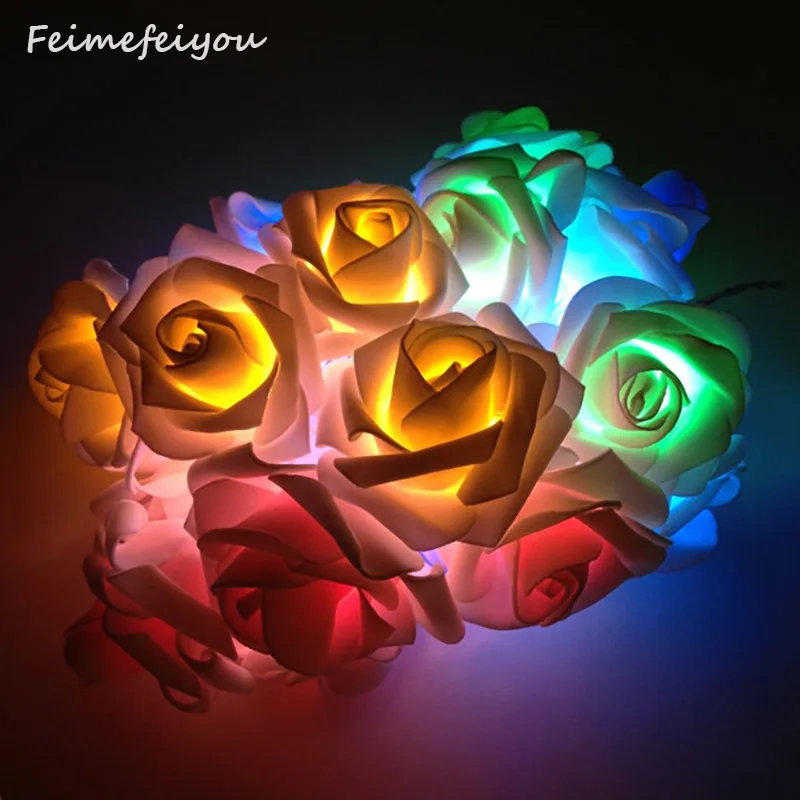 

Feimefeiyou 2m 20 LED Rose Flower LED String Lights Battery Operated Event Christmas Wedding Birthday Party Decoration Lightings