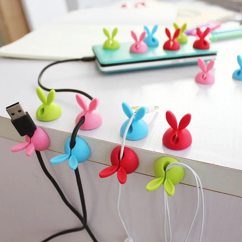 

4pcs Home Office Storage Winder Wrap Cord Cable Organizer Rabbit Shaped Wire Clip Organizer Office Desk Accessories