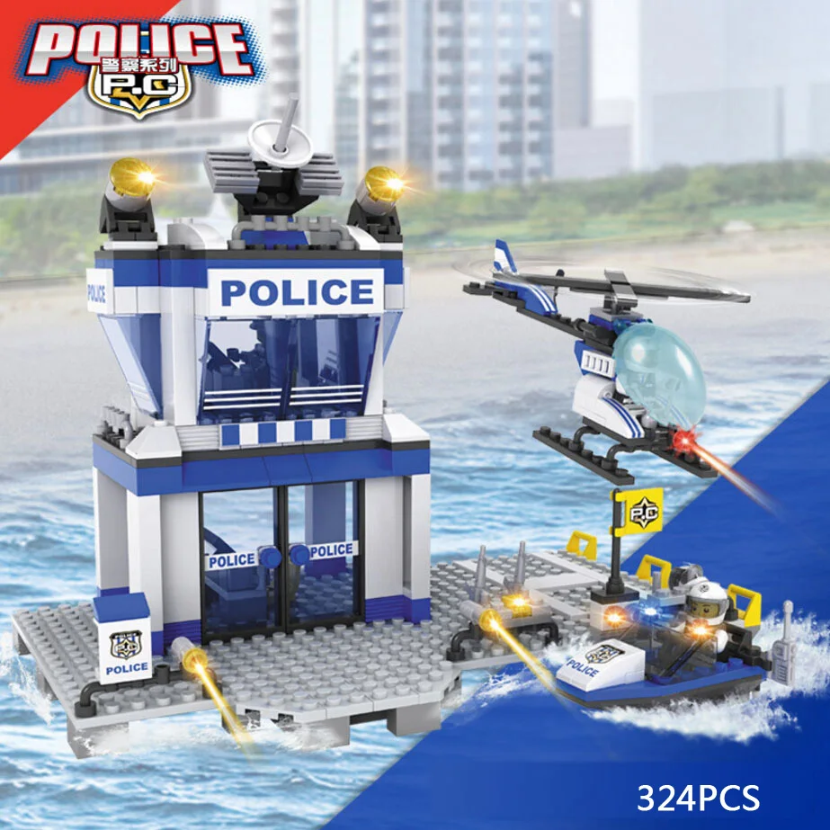 Супер Воды полиция command center station building block полицейский вертолет лодка кирпичи