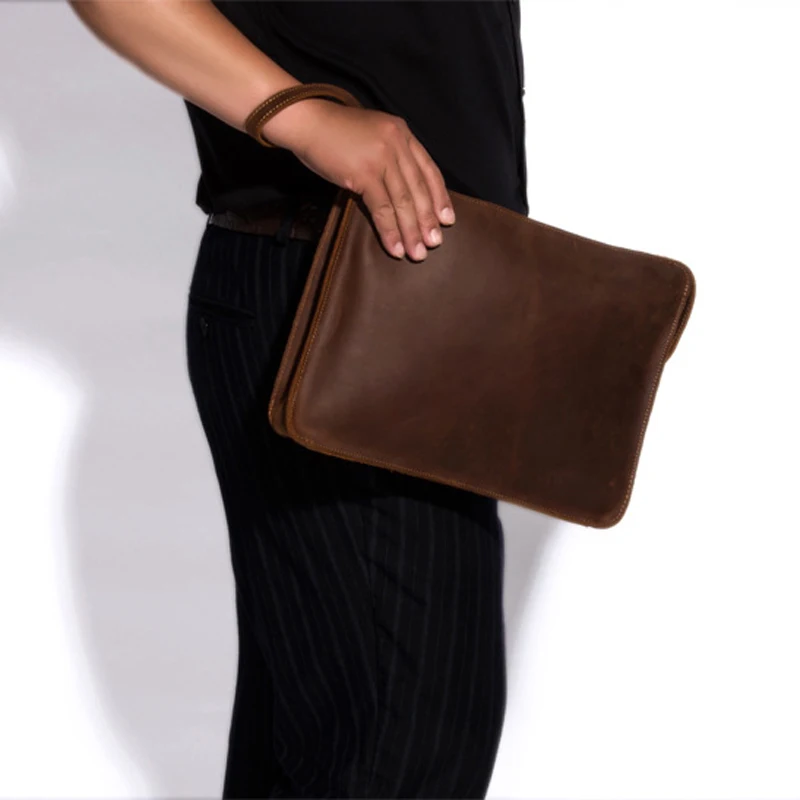 Genuine Leather men's Shoulder Messenger Bags Document File Folder