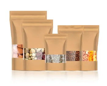 

5 Sizes Kraft Zipper Lock Stand Up Pouches Storing Food Storage Reusable Zip Lock Sealing Suitable Pack Of 50