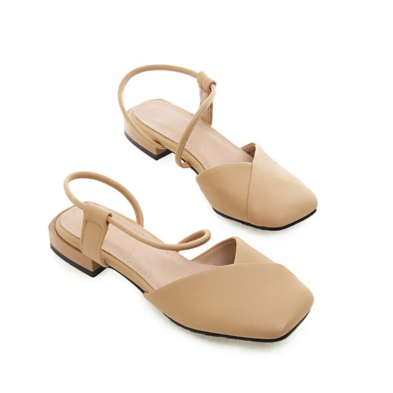 B2-7 Размеры 33-46 женские из искусственной кожи Большие Размеры сандалии для девочек квадратные носки Босоножки с низкой посадкой женская обувь на толстом каблуке Для женщин Летняя обувь
