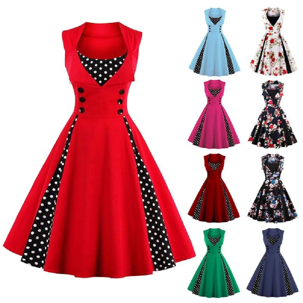 

Wipalo S-4XL Women Robe Pin Up Dress Retro 2019 Vintage 50s 60s Rockabilly Dot Swing Summer Female Dresses Elegant Tunic Vestido