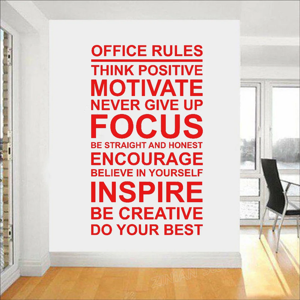 Office Rules Poster Wall Decal Work Motivation Quote Sign Think Positive Focus Teamwork Vinyl Sticker Art Business Decor Z818