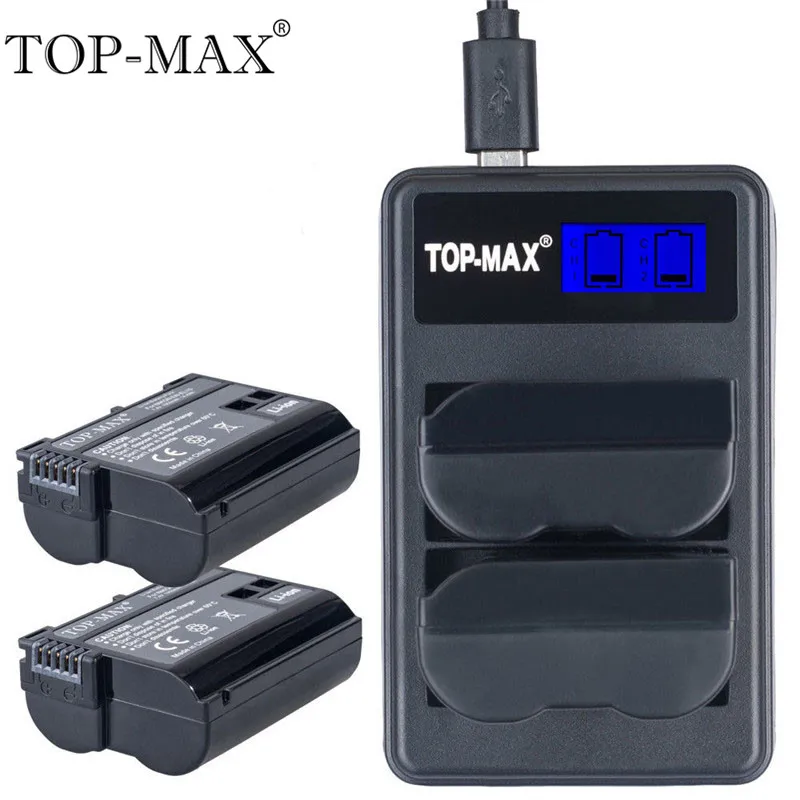 

TOP-MAX 2PCS 7.4V 1950mAh EN-EL15 Battery+USB Double Charger+USB Cable For Nikon D600 D610 D750 D800 D800E D810 D810A D7000