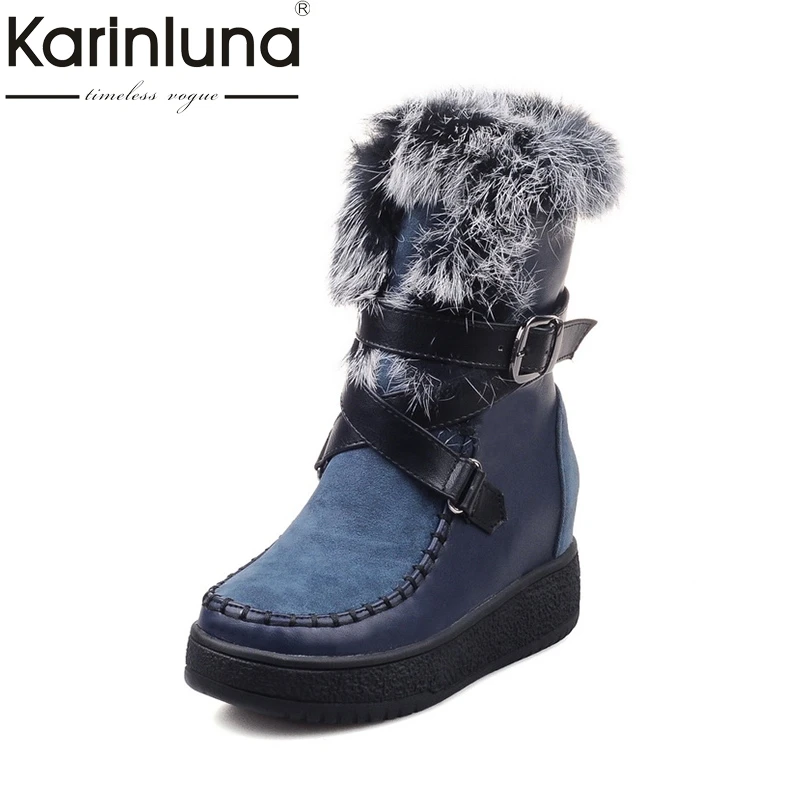 

KARINLUNA New Arrival Size 33-40 Buckle Up Platform Women Shoes Casual Height Increasing Warm Rabbit Fur Snow Boots Woman Winter