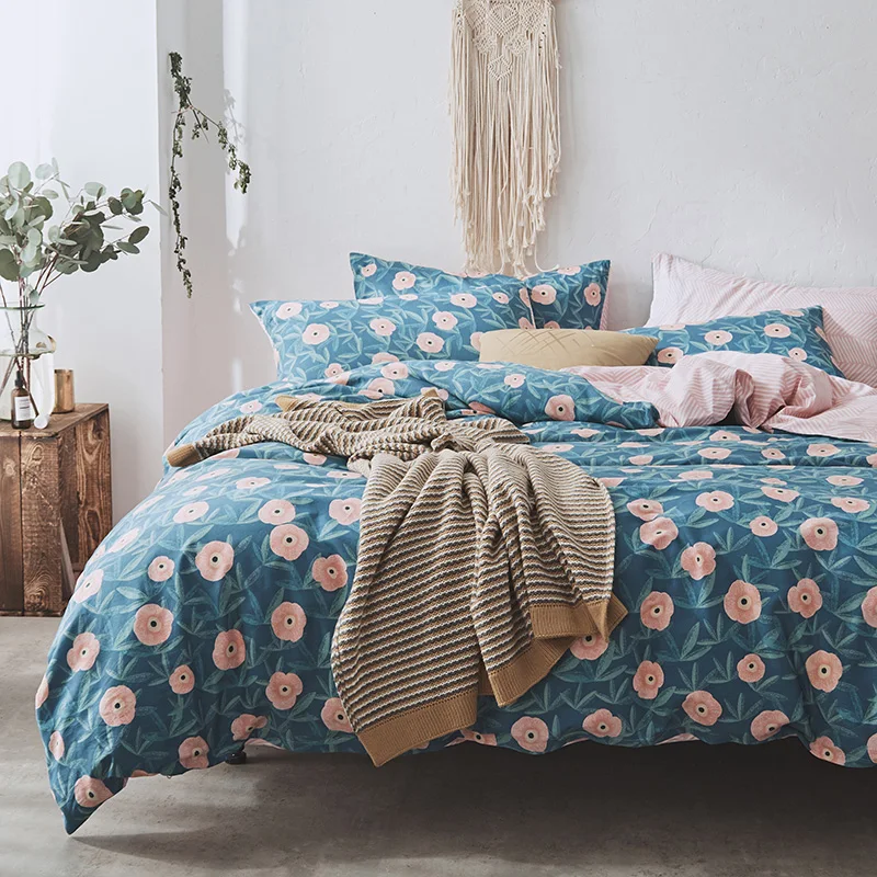 

Papa&Mima Pastoral style bedding set Pink small flowers print Cotton Queen Twin size duvet cover flat sheet pillowcases
