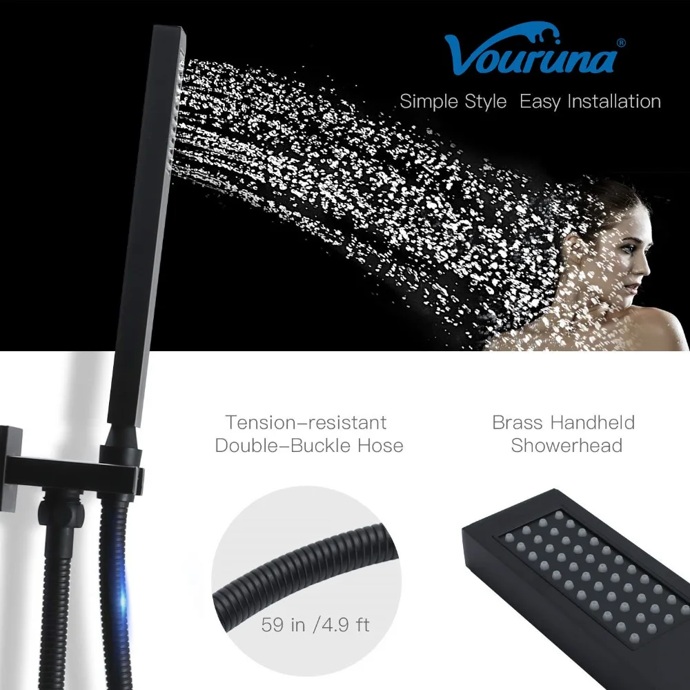 Black Shower System 8 Inch Bathroom Rain Mixer Shower Combo Set Wall Mounted Rainfall Shower Fixture 4
