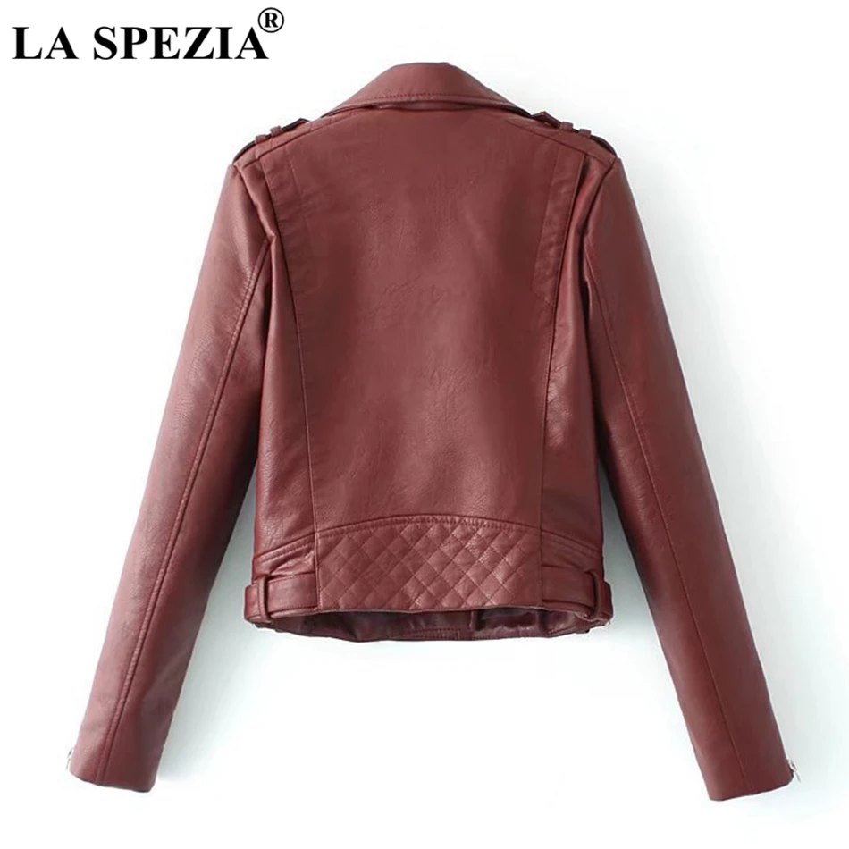 LA SPEZIA Black Jacket For Women Biker Rock Leather Jacket With Belt Female Zippers Pockets Motorcycle Slim Fit Punk Autumn Coat