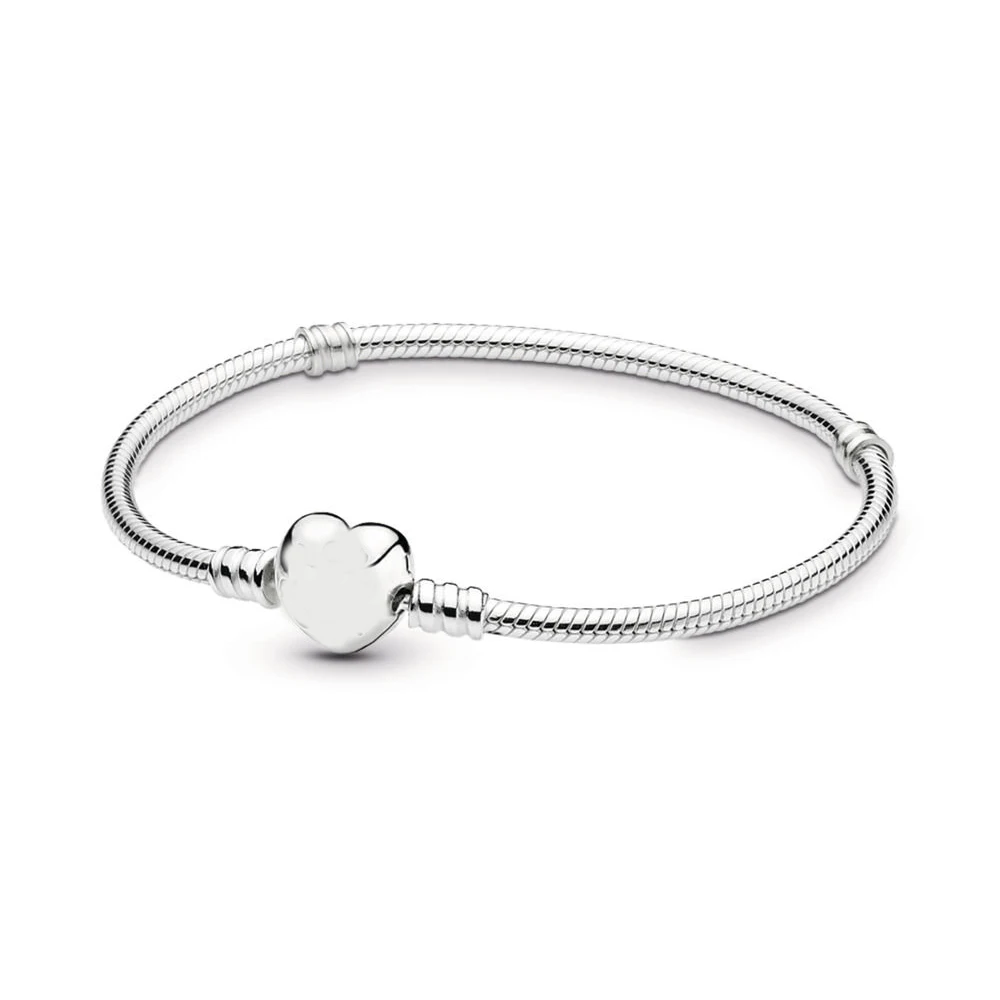 

Silver Charm Bracelet With Heart Clasp New 100% 925 Sterling Silver Clasp Charm Bracelet Fit European Charms Diy Jewelry