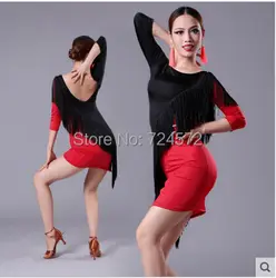 Костюмы для латиноамериканских танцев Танцевальный Костюм Сексуальная Ice шелковой кисточкой с длинными рукавами латинские танцы платье