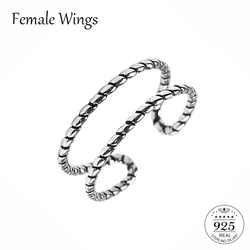 

FEMALE WINGS Real 925 Sterling Silver Ring Double Layers Twisted Spiral Finger Rings For Women Party Gift Fine Jewelry FR055