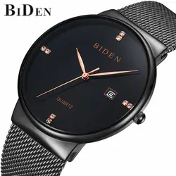 BIDEN для мужчин s часы лучший бренд класса люкс ультра тонкий Бизнес Кварцевые часы для мужчин повседневное