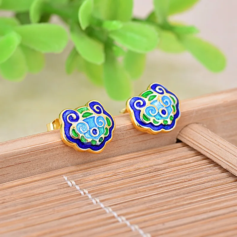Creative New 2018 Elegant Blue Enamel Stud Earrings Women Daily Cute Tiger Cloisonne Enamel Stud Earrings For Gifts (3)