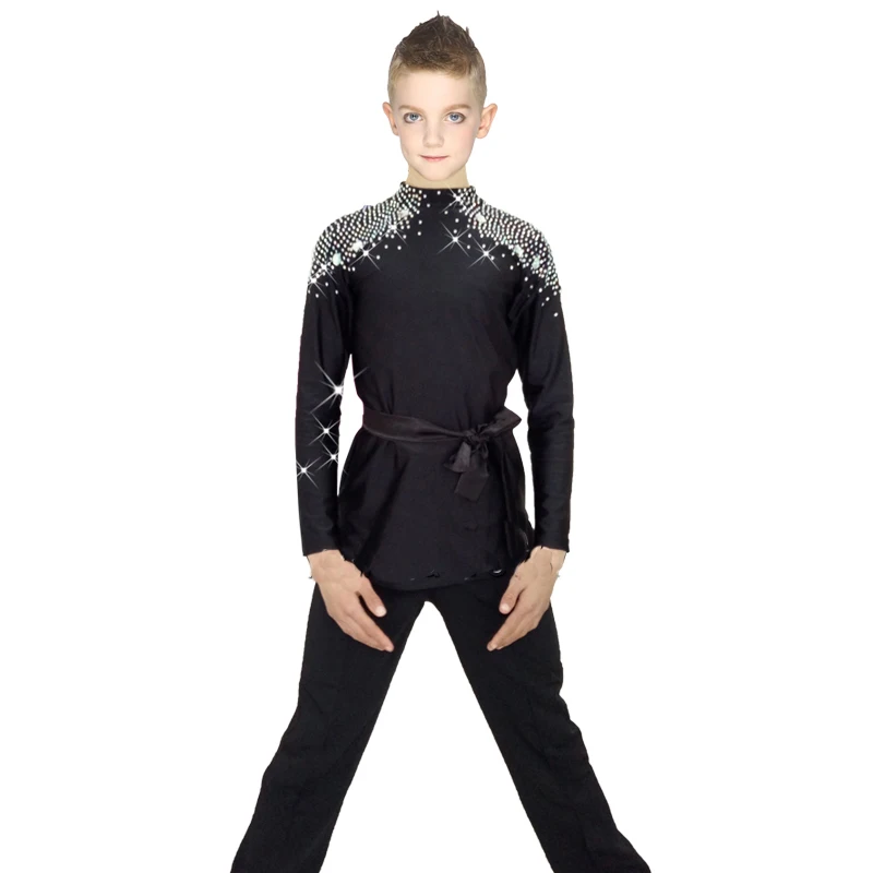 

2018 New Ballroom Latin Dance Shirts Kids Boys Men Korean Velvet Long Sleeve Adult Performance Clothing Competition Tops