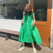RUGOD корейское однотонное платье Макси большого размера, женское элегантное платье без рукавов, простое looose, женские платья vestidos, летнее платье для женщин