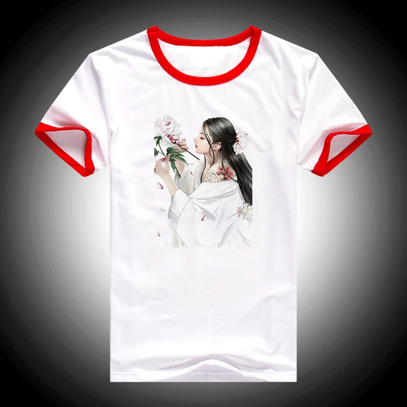 

Japanese Ancient Geisha tshirt women harajuku Anime shirt flowers print tee shirt femme summer top female t-shirt streetwear