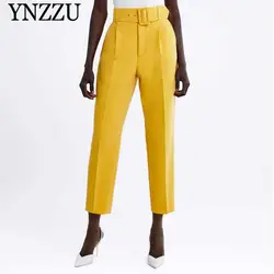 YNZZU Новое поступление 2019 года демисезонный штаны с высокой талией желтый пояс свободные длинные брюки хорошее качество для женщин шаровары