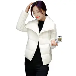 Зимняя куртка-парка для женщин, новинка 2019, корейский тонкий, белый, розовый, черный, длинный рукав, короткая, модная, утепленная, теплая