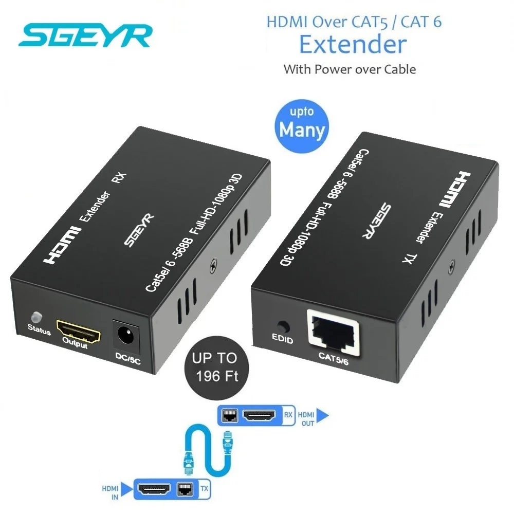 196ft HDMI удлинитель расширитель SGEYR 60 м передатчик приемник TX RX по UTP RJ45 Cat5e/6 сплиттер