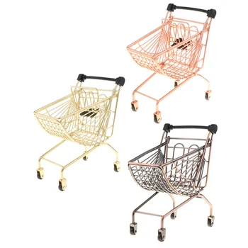 

Metal Supermarket Shopping Cart Salesman Sample Hand Trolley Storage Handcart for Kids Role Play Preschool Play House Toy Props