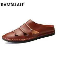 Мужская Повседневная пляжная обувь; высококачественные летние сандалии на мягкой подошве; модные мужские шлепанцы из натуральной кожи; мужские вьетнамки; большие размеры 38-47