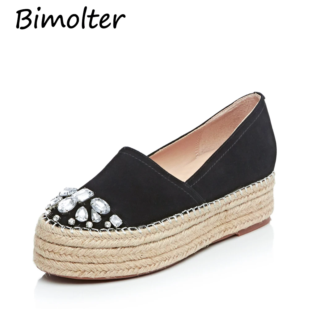 

Bimolter Women Wedges Platforms Real Suede Loafers Round Toe Inside Heighten Slip-On Increased Internal Pumps Casual Shoes NB029