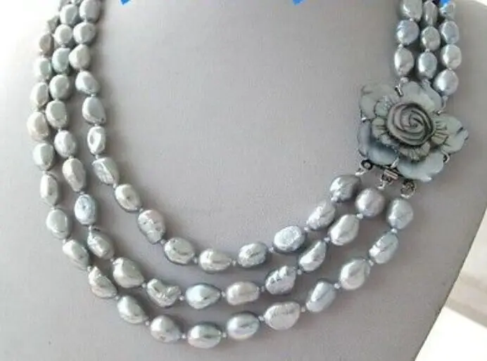 

triple strands tahitian silver gray pearl necklace 18-22inch (9.13)