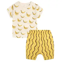 Летняя одежда для маленьких мальчиков 2017 новое поступление комплектов одежды для мальчиков футболка с коротким рукавом и рисунком «банан»