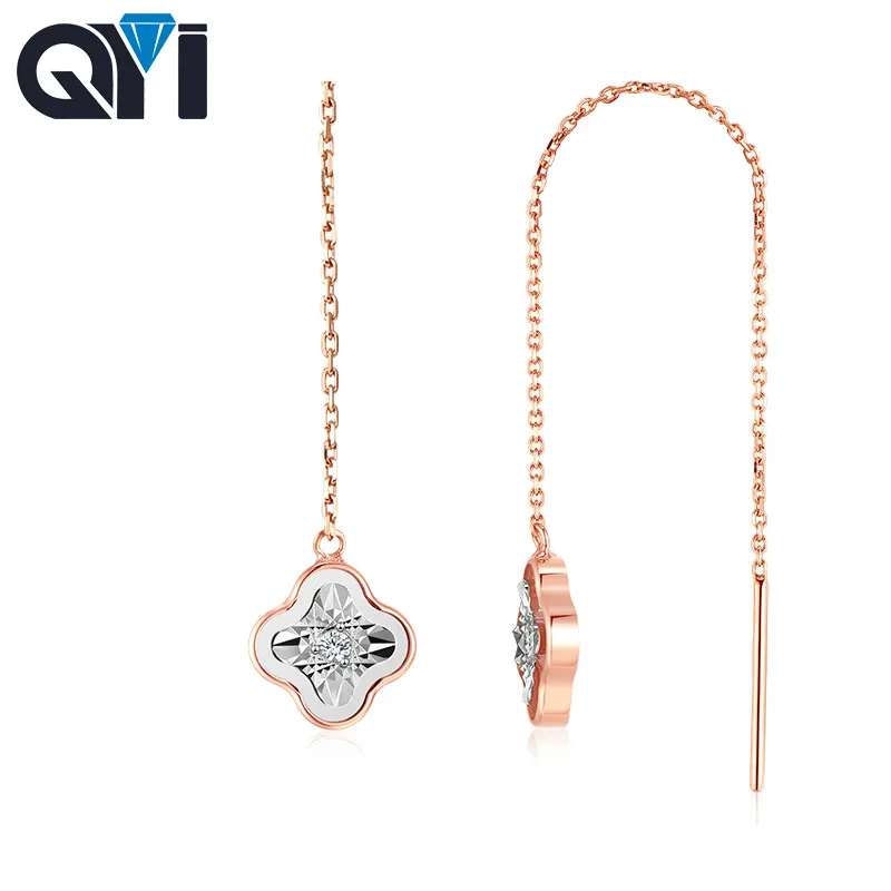

QYI Flower Shape 18k Gold Earrings For Women Natural diamond Drop Earrings Engagement Wedding Hot Sale Women Girl Gifts