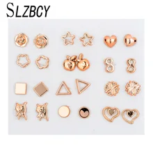 SLZBCY Модный кристалл маленькие серьги-гвоздики комплекты для Для женщин детей Бесконечная любовь с геометрическим узором вечерние серьги подарок 12 пар/компл