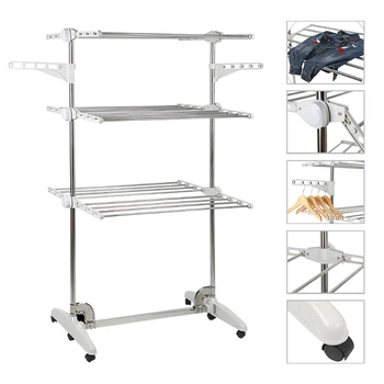 

Multi Function 3-layer Laundry Hanging Racks Clothes Hanger Stainless Steel Hangers Holder Foldable Home Storage Rack HWC