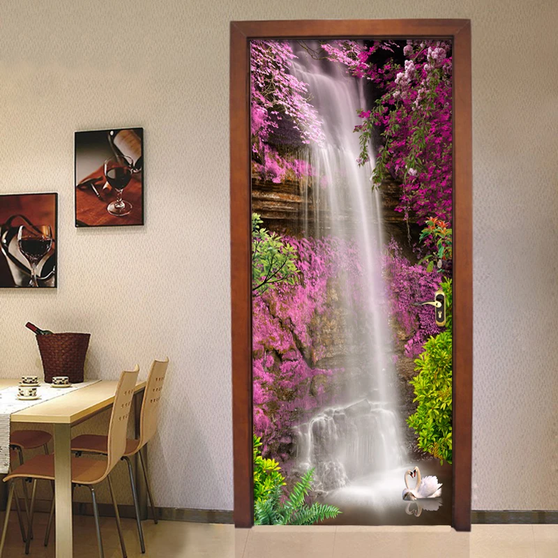 Chinese Style Classic Waterfall Landscape Mural Wallpaper Living Room Hotel Door Sticker PVC Waterproof Home Decor Vinyl Sticker