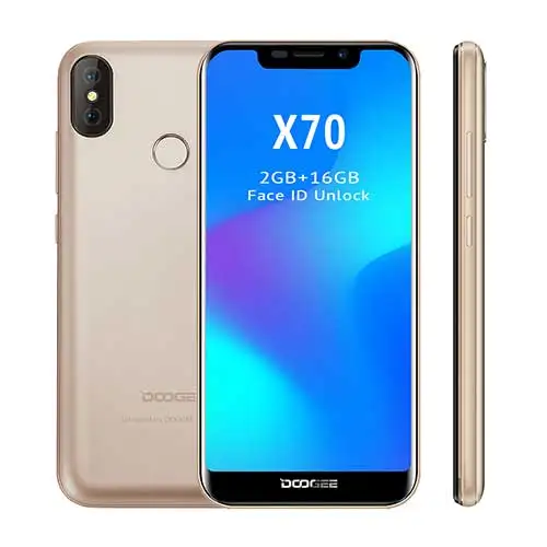 DOOGEE X70 смартфон 5,5 ''u-образная 19:9 MTK6580 четырехъядерный 2 Гб ОЗУ 16 Гб ПЗУ Двойная камера 8,0 МП Android 8,1 4000 мАч - Цвет: Gold