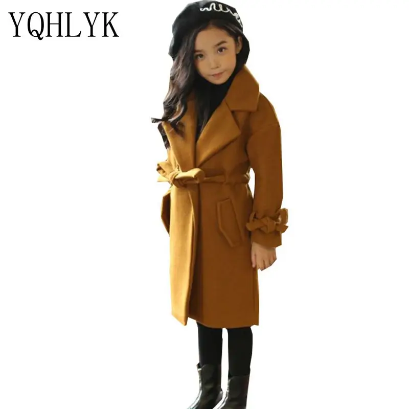 

New Fashion Autumn Winter Girls Coat 2018 Korean Children Thick Sweet Woolen Overcoat Elegant Generous Kids Clothes 4-13Y W59