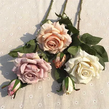 2 Heads Artificial Rose Flower Silk Romantic Bride Holding Fake Flowers Bouquet Wedding Flowers for Home Garden Decor