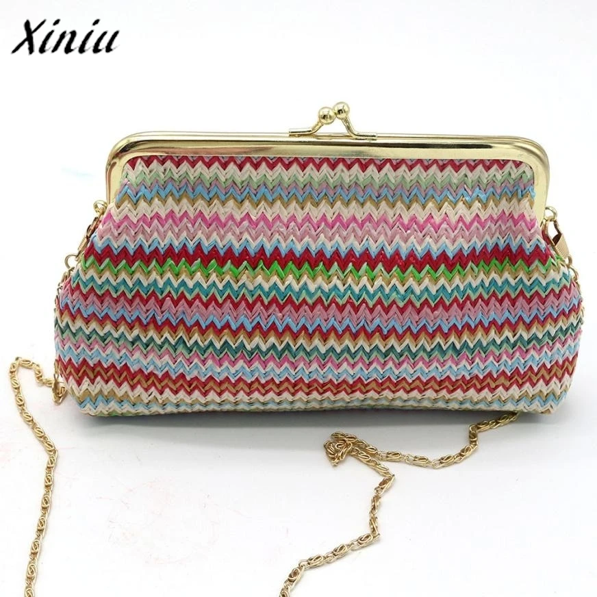 Ladies Knitting Rainbow Pattern Wallet Shoulder Bag luxury brand small coin purse for girls ...