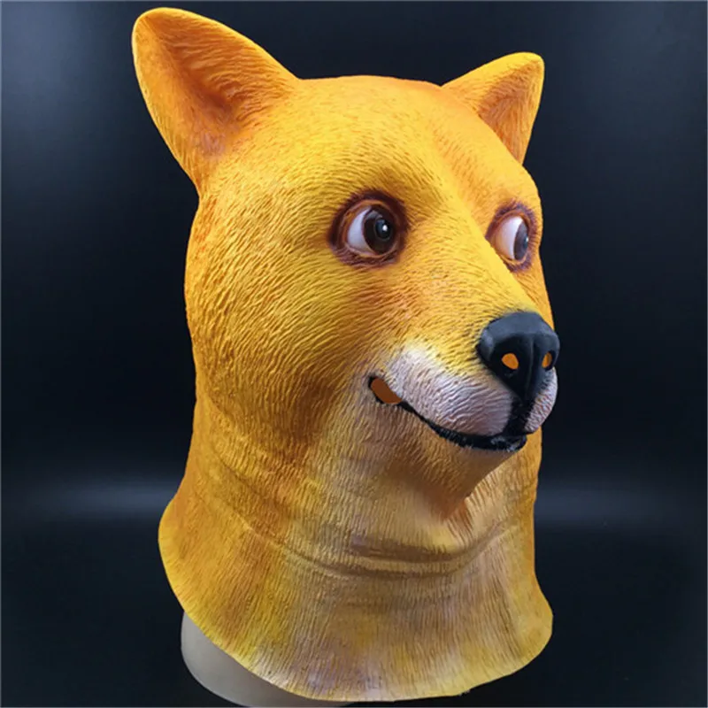 Горячая Супер жуткая смешная голова Doge 3D латексная маска для косплея Хэллоуин Костюм праздничные украшения для Хэллоуина смешные желтые маски собак FA02