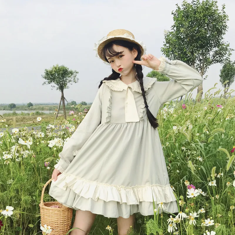

Women's Dresses Japanese Harajuku Ulzzang Doll Collar Wooden Ear Tie Sweet Dress Female Korean Kawaii Cute Clothes For Women