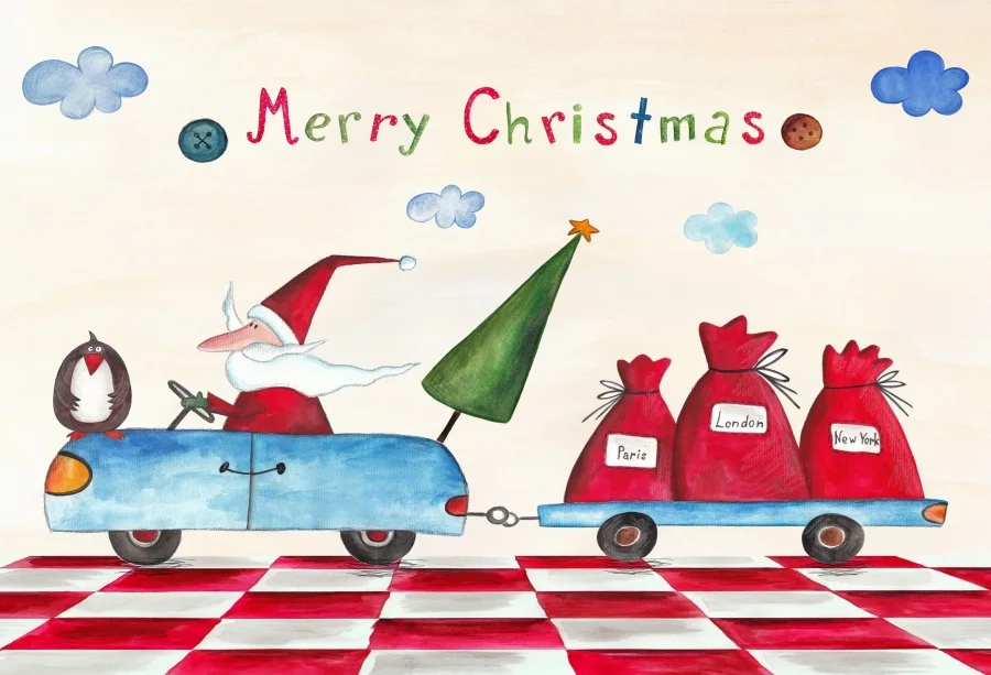 Laeacco Cartoon Christmas Santa Claus Car Gifts Baby
