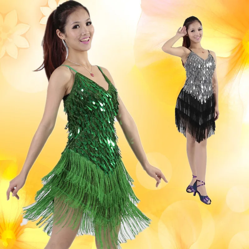

Stage Performance Sequins Fringe Tassel Latin Dance Dress for Women Competition Ballroom Salsa Samba Tango Dance Costume L037