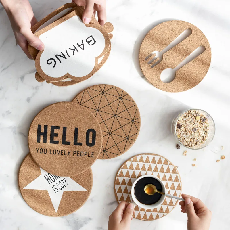 

4pcs/set Nordic Word Durable wood Beverage Coasters Anti-slip Cup Coffee Mug Mat Heat Resistant Table Placemat