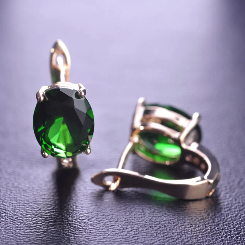 

Dazz Small Stud Earrings With Green Rhinestones For Women Gold Color CZ Zircon Copper Wedding Bridal Jewelry Engagement Mujer