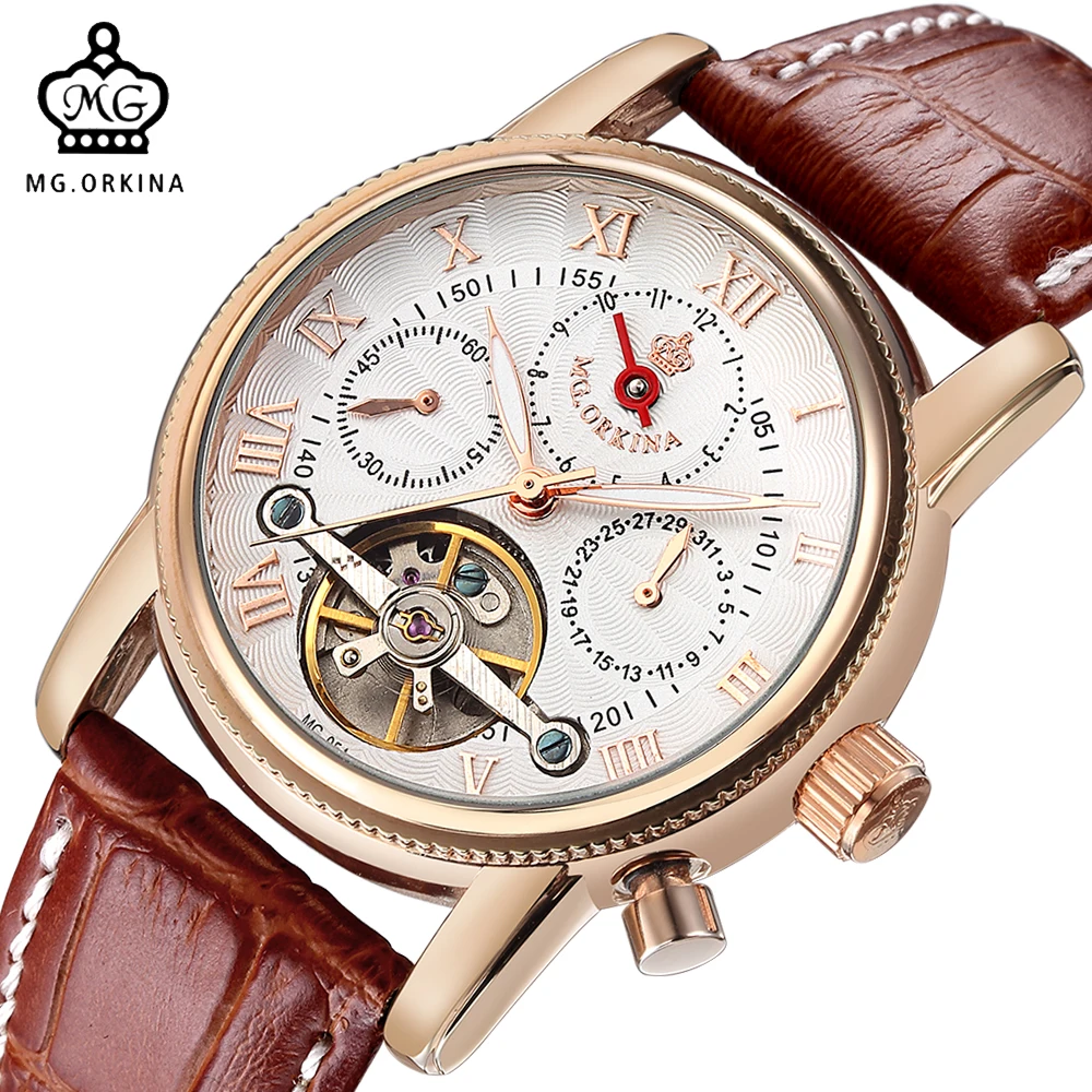 

ORKINA Flying Wheel Watch Men's Automatic Mechanical Wrist Watch Casual Clock Auto Date Xfcs Leather Strap orologio da uomo