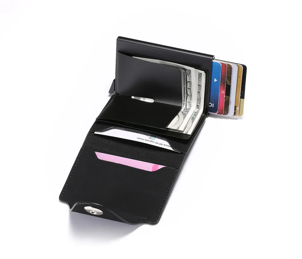 BYCOBECY RFID бизнес-держатель для карт с застежкой для мужчин и женщин, кошелек для ID карт из искусственной кожи, всплывающий клатч, высококачественный чехол