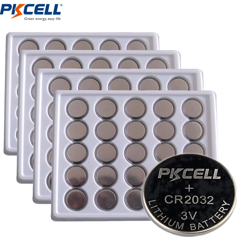 100Pcs PKCELL Battery CR2032 3V Lithium Button Batteries BR2032 DL2032